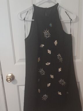 Victoria Beckham for Target Black Mini Dress with Metallic Bug Embellishments